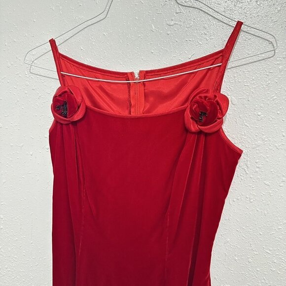 Vintage 80s Red Velvet Formal Pencil House of Bianchi Dress Womens 6 Rosettes - Picture 4 of 11